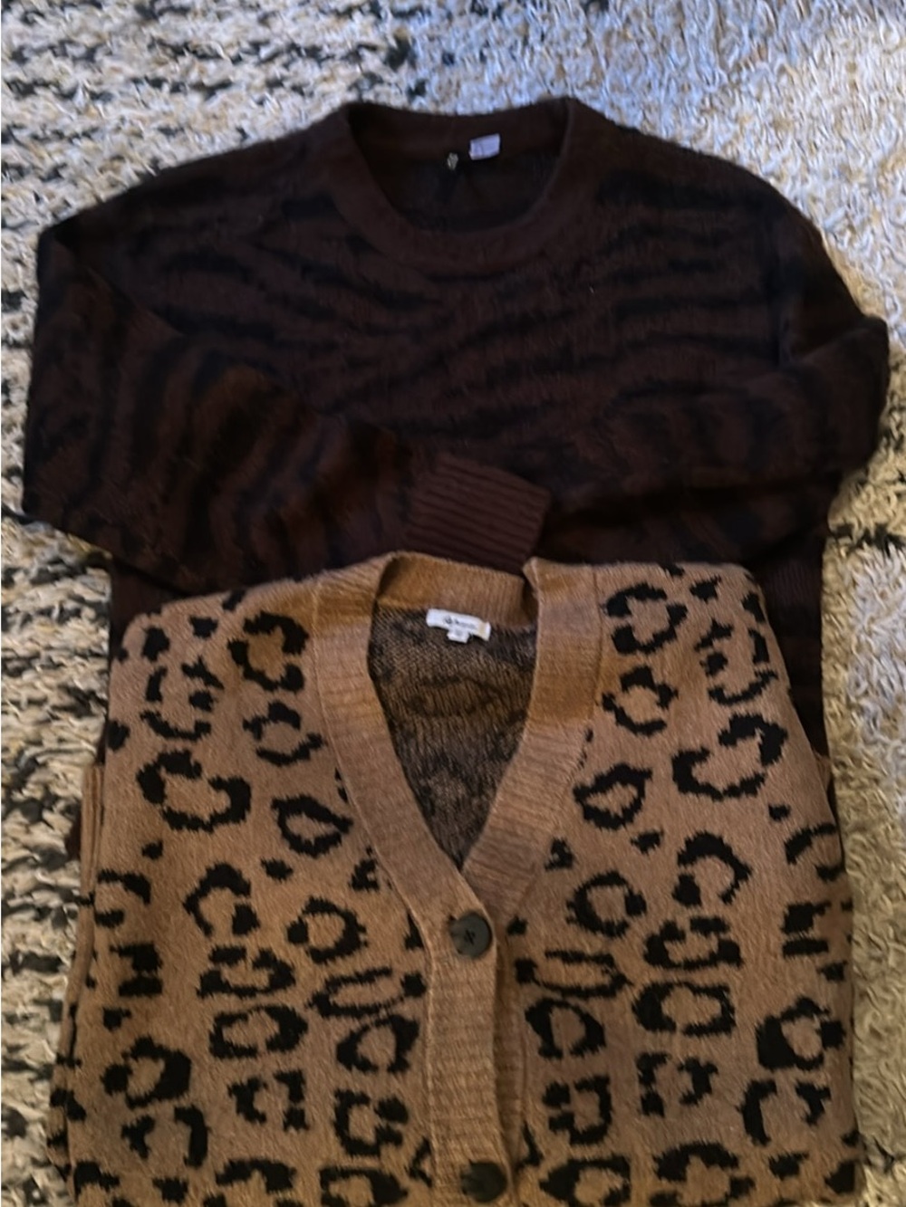 Leopard Print Brown Cardigan and Dark Brown Sweater Set